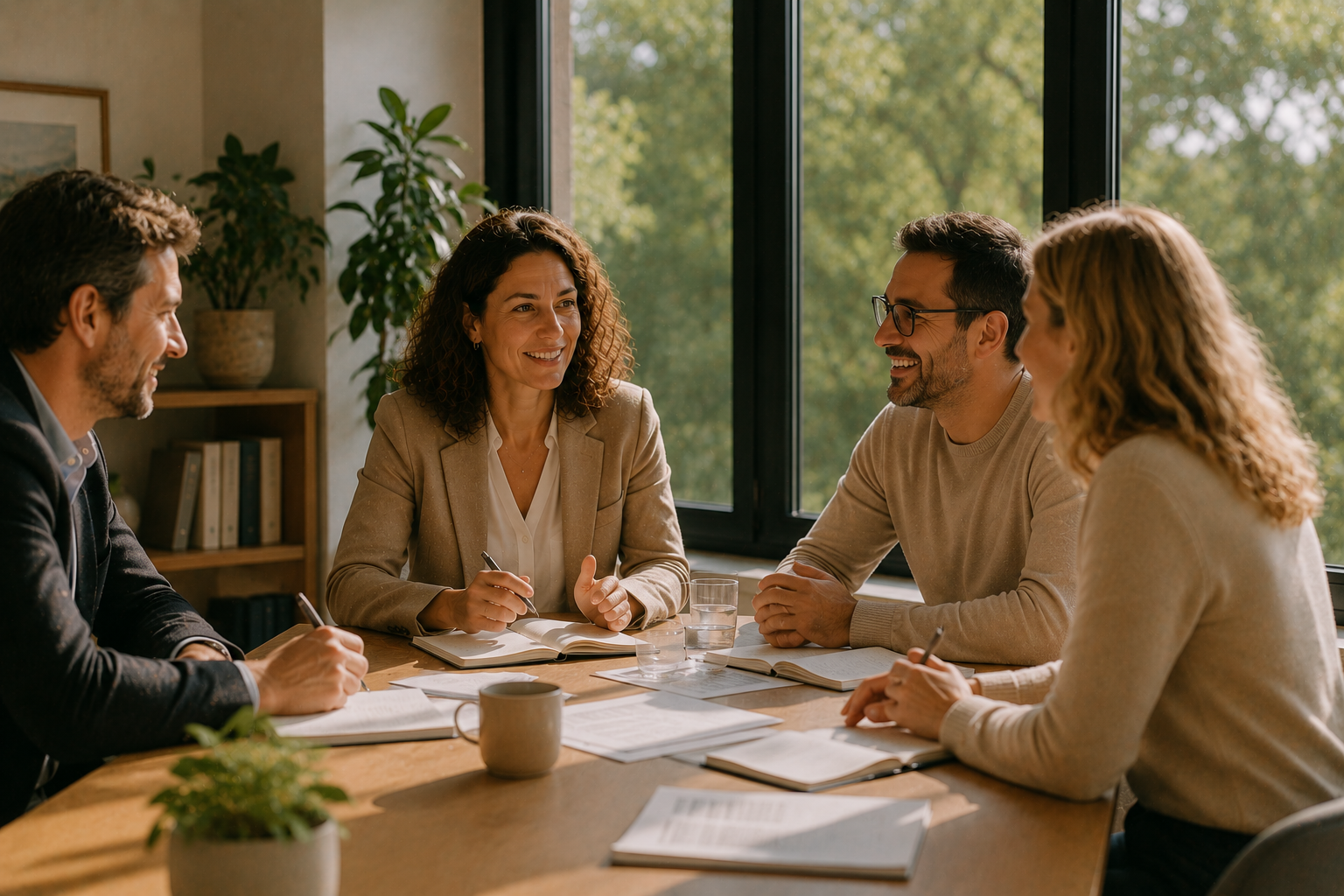Une équipe de professionnels en réunion collaborative, illustrant l'engagement et la motivation au travail face aux transformations digitales.