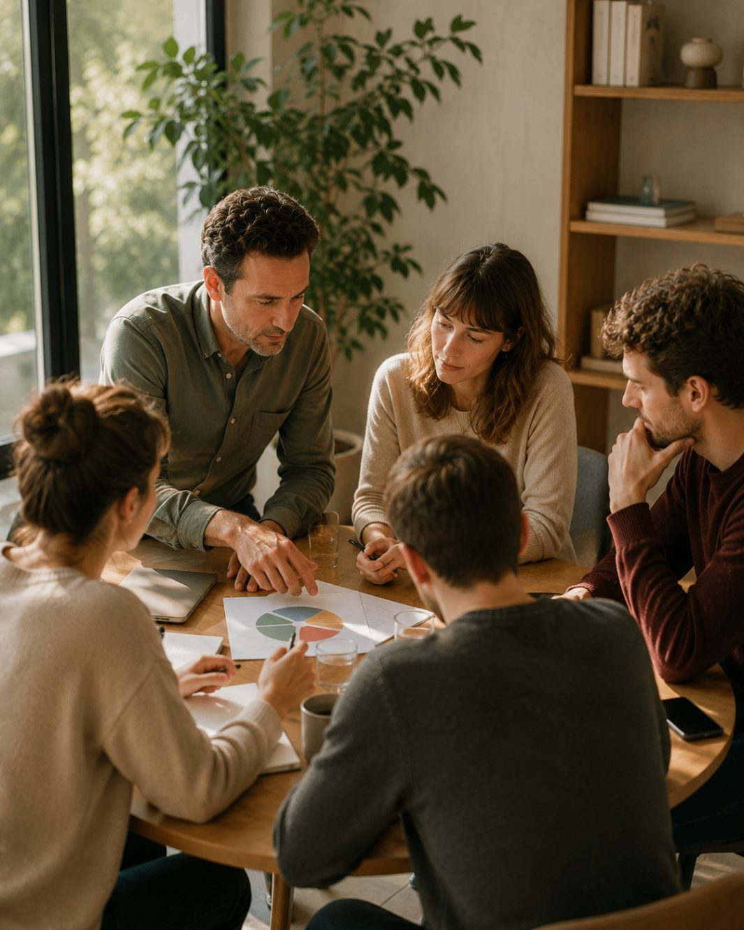 Équipe en échange collaboratif, coopération et dynamique collective